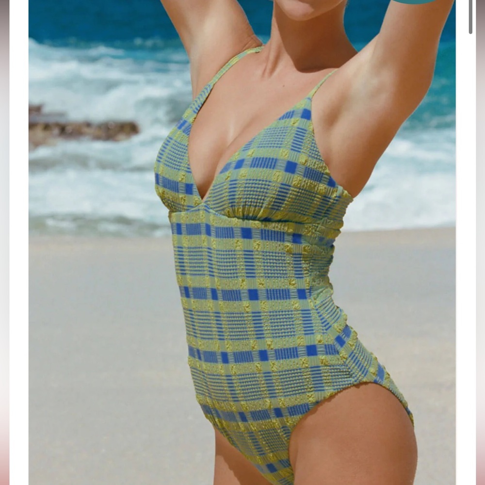 Nwt Andie swim The Lanikai One Piece avocado plaid Sz s sold out (retail $128)